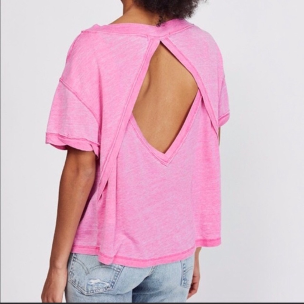 Free People Open Back T Shirt Magenta